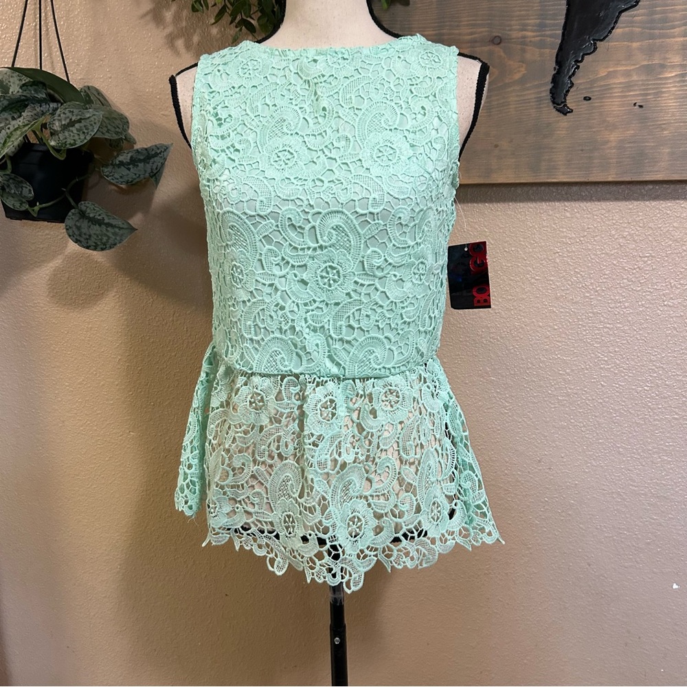 BONGO Mint Lace Peplum Blouse